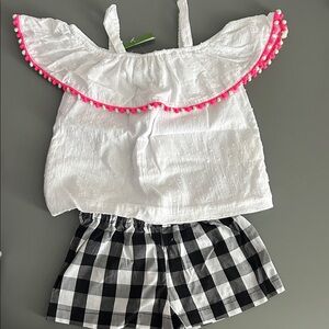 Kate Spade White Off-Shoulder Top with Black Checkered Shorts - New with Tags